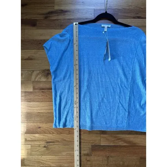 Eileen Fisher Womens Small Linen Delave Bateau Neck Box Top Sky Blue Coastal - Picture 8 of 9